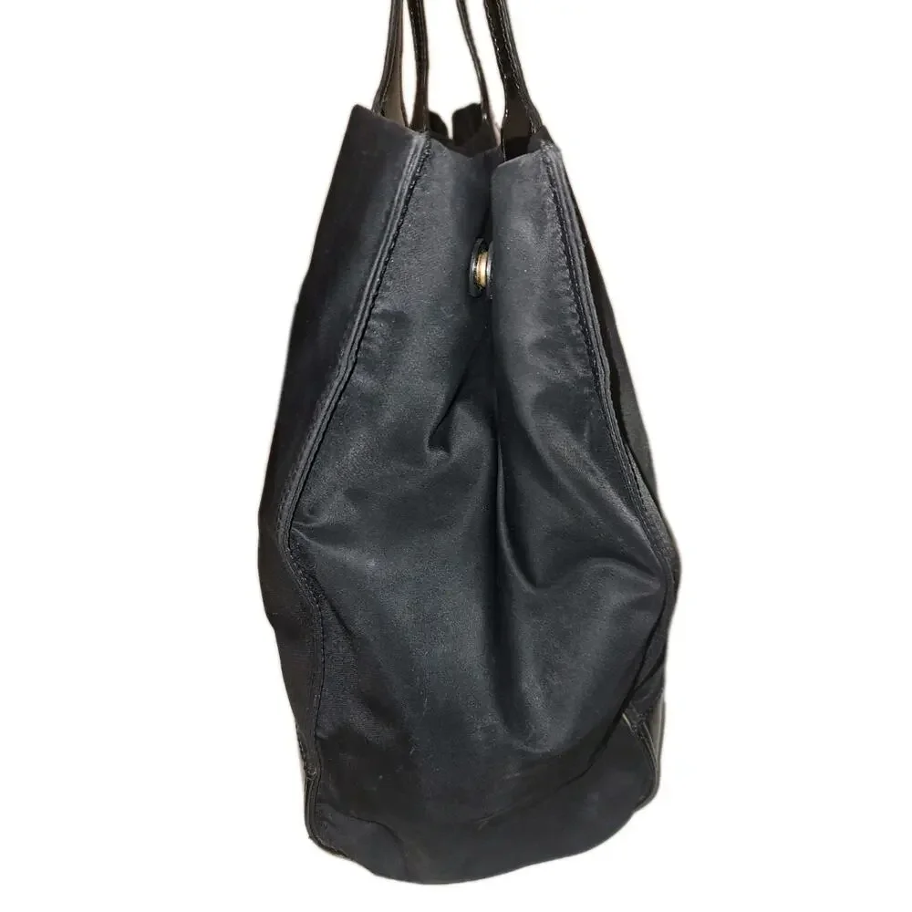 Tory Burch X2108 Black Patent Leather Nylon Large Tote Size 17x13x5 in